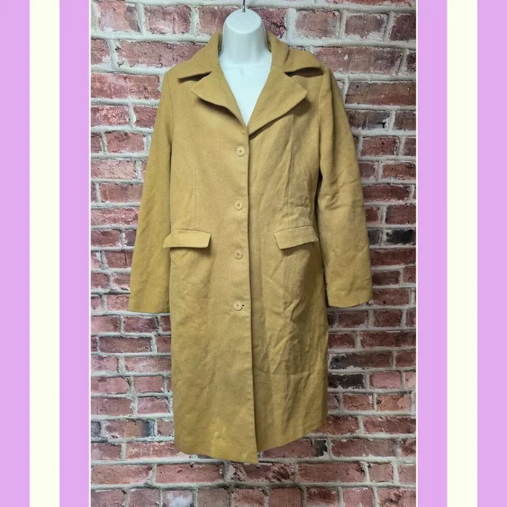 Club A Andrea Overcoat 10 | Vintage 70s Tan Wool Wide Lapel Lined Quiet Luxury